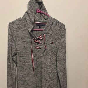Gray Lace-Up Hoodie